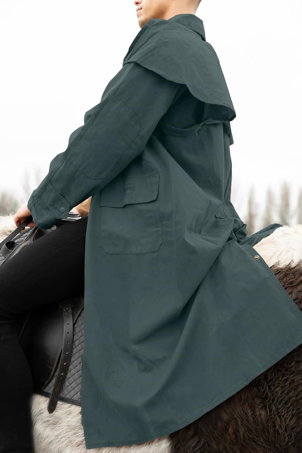 RESISTANCE Unisex Western Oilskin Waterproof Duster Coat, Workwear Black Brown Long Rain Coat With Brass Button And Pockets