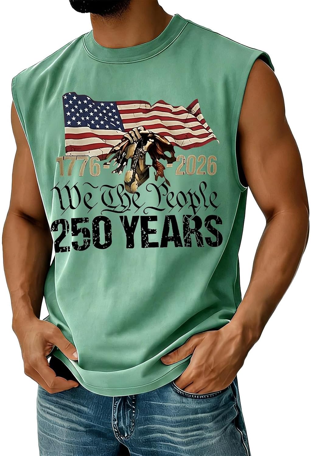WENKOMG1 Men's Casual Tank Tops Sleeveless Flag Print Novelty Gym Workout Bodybuilding Tee Shirts, S-5XL