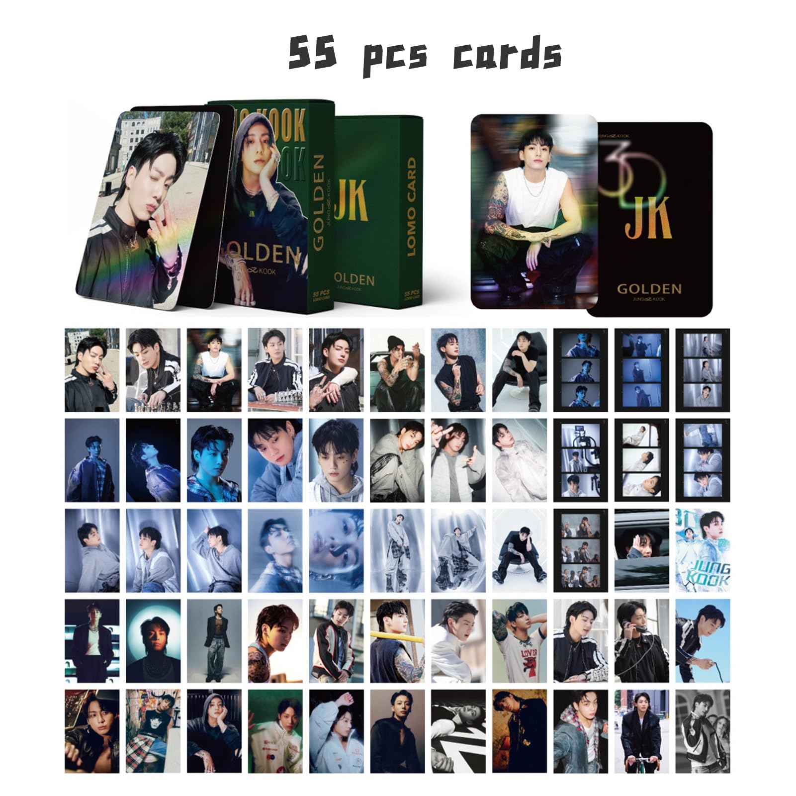 Juego De Regalo De De Mercancía De Jungkook, 1 Bolsa De Lona De Álbum Golden, 1 Sombrero, 1 Caja De Tarjetas Láser, 55 Piezas, Jungkook Mercancía(Color:Black-9)