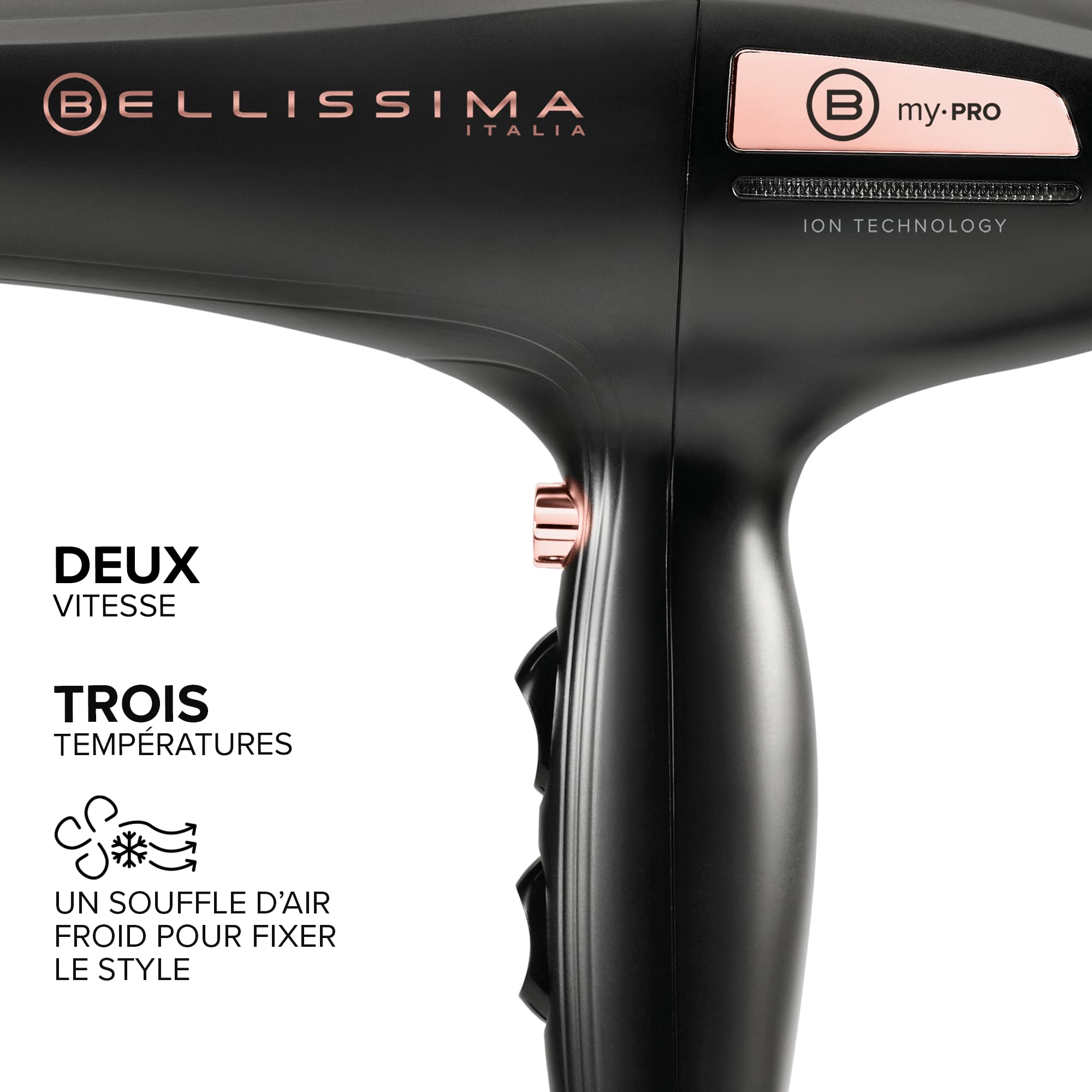 Bellissima Sèche Cheveux Professionnel Technologie Ionique, Grille Céramique - My Pro P3 3400 - Embout Étroit + Diffuseur, 8 Combinaisons Air/Température, Cheveux Doux, Hydratés et Soyeux - 2400 W