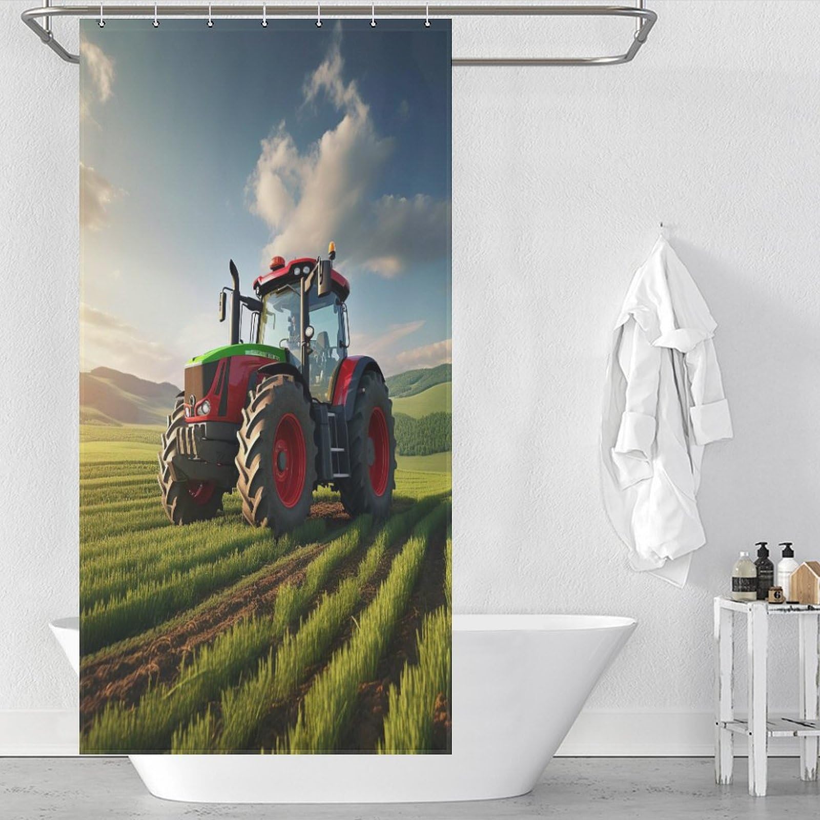 Rideau de douche tracteur en polyester imperméable 92x183cm pour baignoire familiale