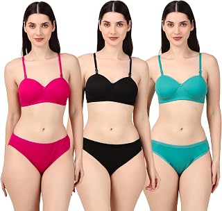 Kinzie Women's Lingerie Set | Padded Bra | Cotton Blend | Combo Pack | (Pack of 3) Price In India