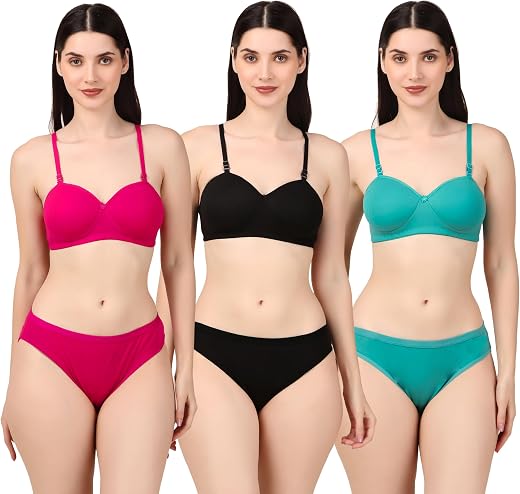 Kinzie Women's Lingerie Set | Padded Bra | Cotton Blend | Combo Pack | (Pack of 3)