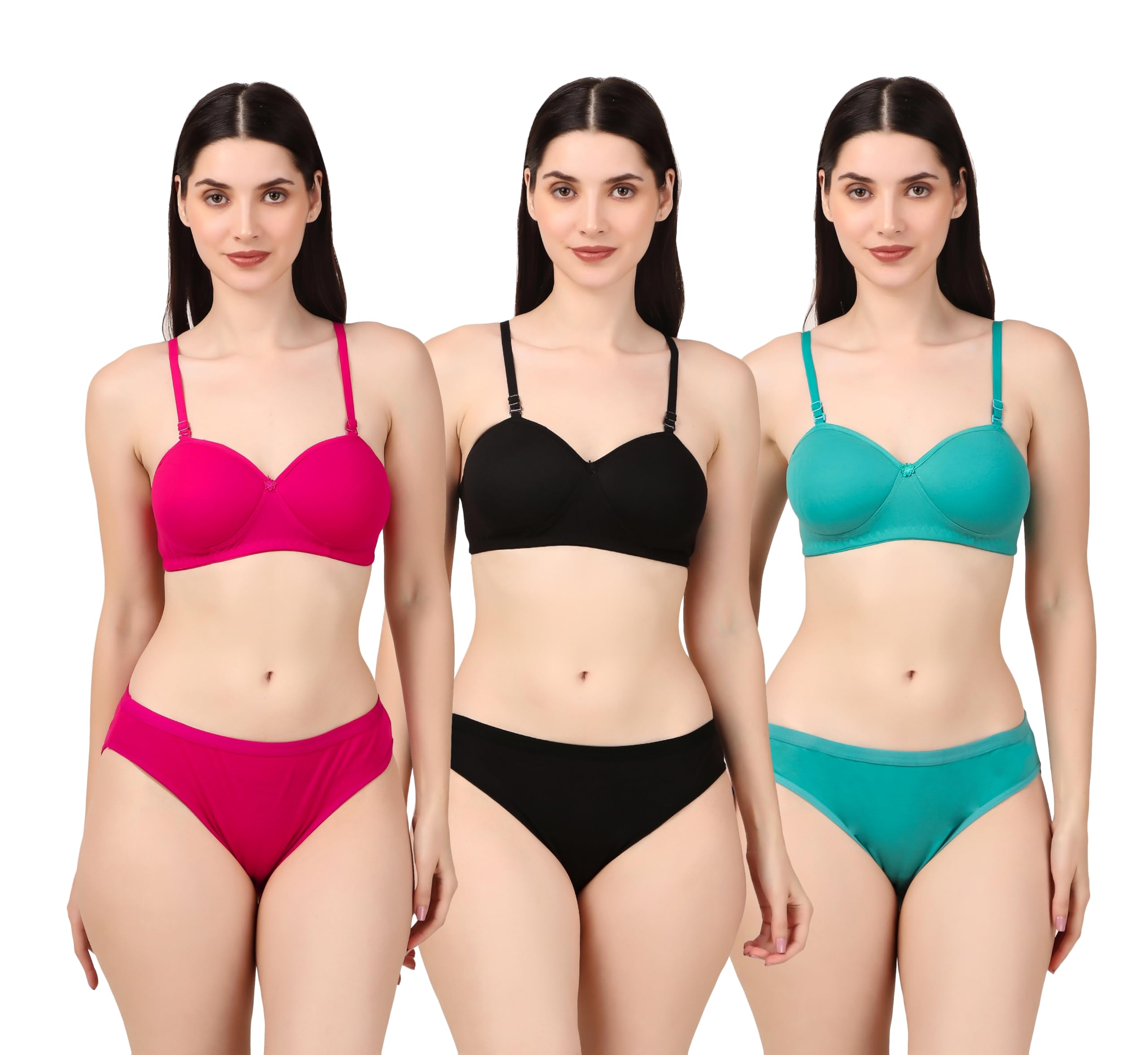 Women's Lingerie Set | Padded Bra | Cotton Blend | Combo Pack | (Pack of 3)