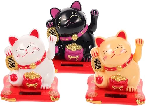 Maneki Neko Lucky Cat Solar Lucky Beckoning Cat Waving Feng Shui Lucky Cats para el hogar, oficina, decoración de coche, regalo, blanco, negro,