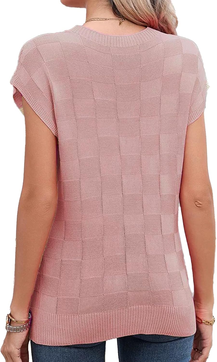 Women's Cap Sleeve Knitted Tops Casual Crew Neck Pullover Summer Lightweight Sweater T-Shirts - Image 3