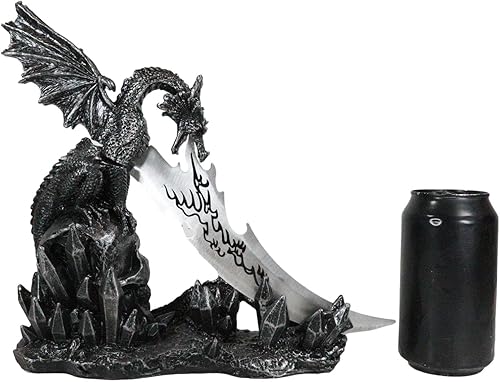 Vista 8 de Ebros Gift Dreamwork Fantasy Leviathan Dragon On Graveyard Drácula Skull Manejando Daga Cuchillo romo con motivo de fuego como abrecartas o daga