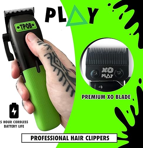 Miniatura 2 de TPOB Play Barber - Cortapelos para hombre 7500 RPM con empuñaduras de goma (negroverderosa)