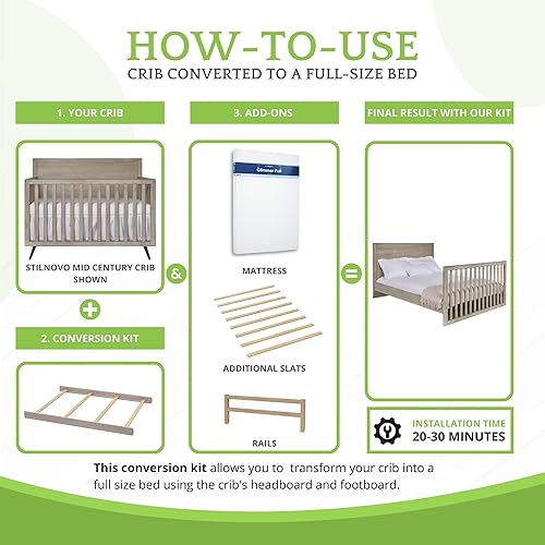 Vista 141 de Kit de conversión de tamaño completo, rieles de cama para cunas Evolur, kit convertible de cuna de madera maciza para cama de niños, rieles de Blanco