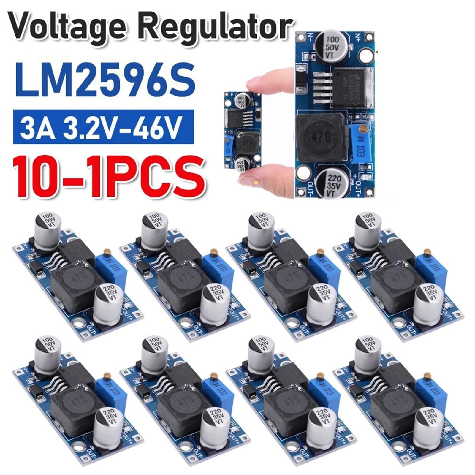 Convertisseur abaisseur CC/CC LM2596, régulateur de tension 3 A, module d'alimentation abaisseur réglable 24 V, 12 V, 5 V, 3 V(10 pcs)