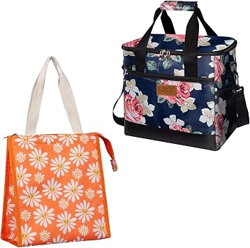 iknoe Insulated Lunch Bag for Women, Sturdy Wide-Open Foldable & Portable Lunch Tote with Interior Pockets, Water-Resistant Thermal Lunch Cooler for Adults Picnic Beach