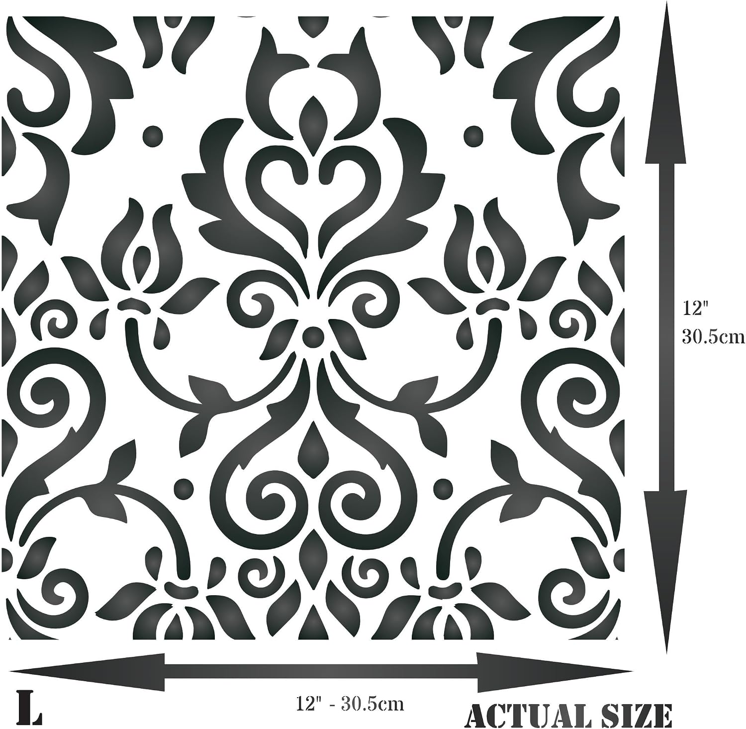 Damask Tile Stencil, 12 x 12 inch - Reusable Victorian Floor Furniture