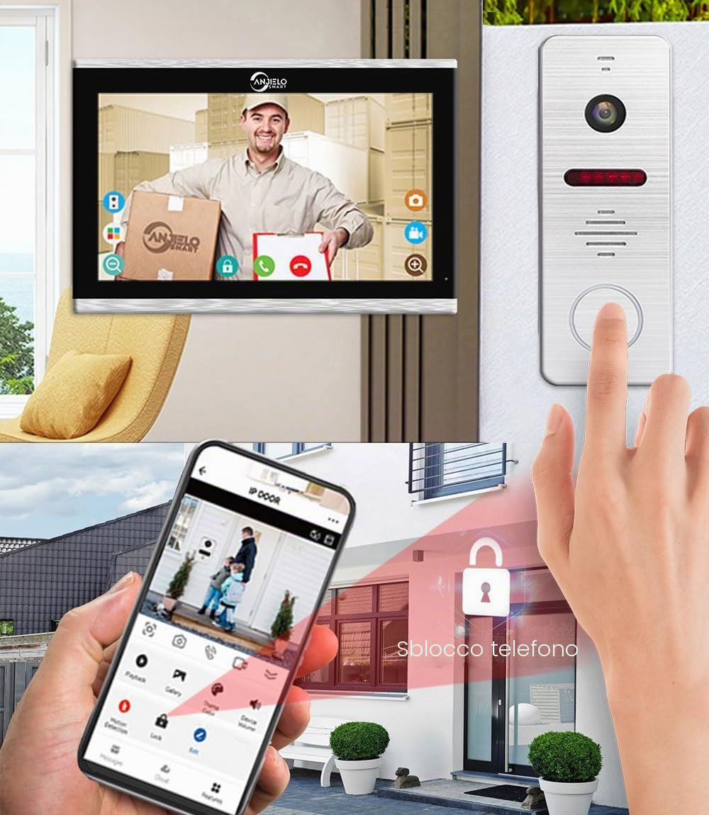 TUYA WiFi Smart Home - Videocitofono cablato, 10 pollici, sistema di monitor touch 1080P, videocitofono, videocitofono TUYA WiFi Smart Home (1 campanello + 3 monitor)