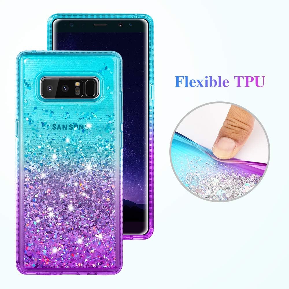 Ruky Galaxy Note 8 Case, Gradient Quicksand Series Glitter Flowing Liquid Floating Sparkly Bling Diamond Soft TPU Girls Women Phone Case for Samsung Galaxy Note 8 (Aqua)