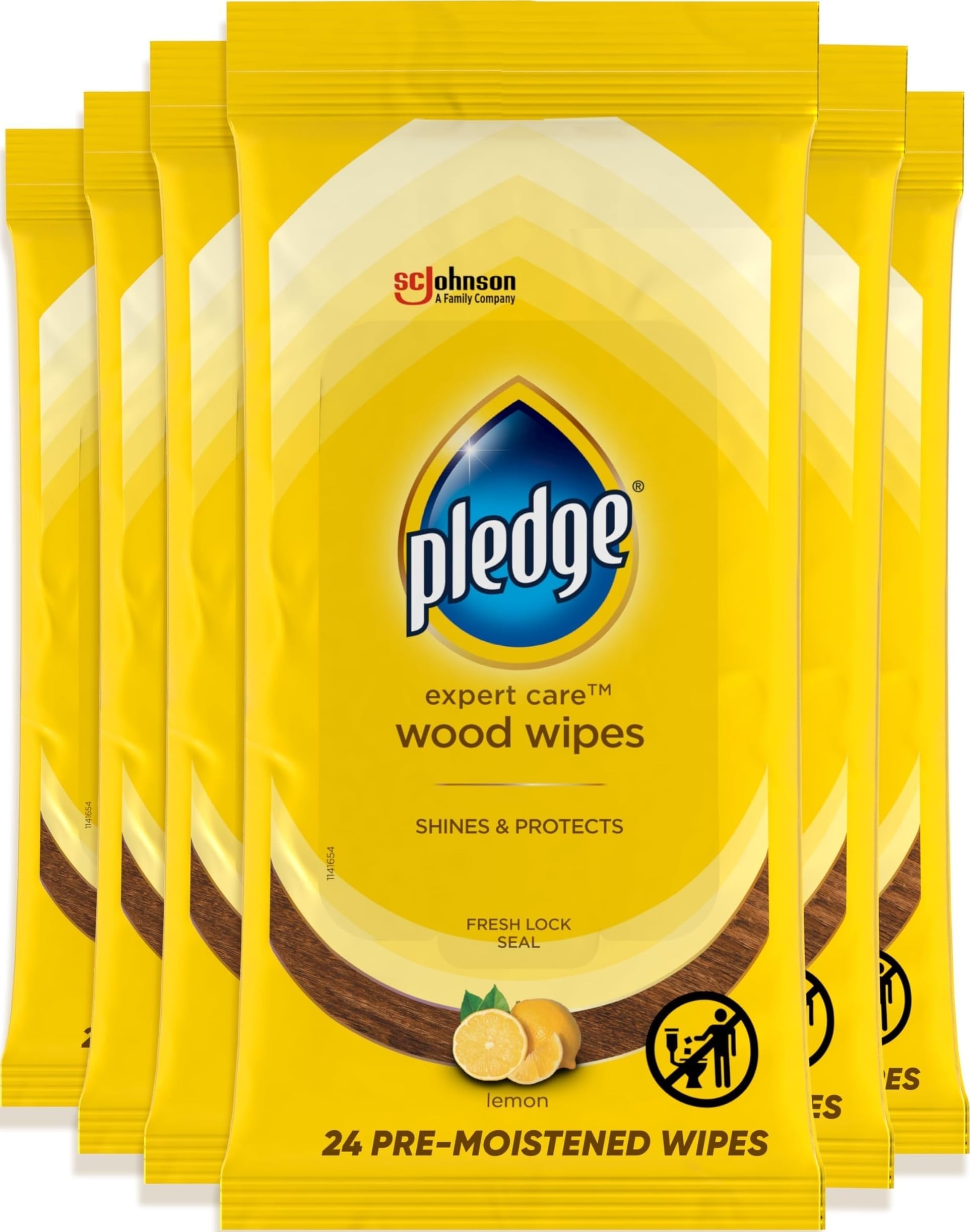 Expert Care Enhancing Wood Wipes, Lemon Scent (Pack of 6, 144 Total Count), Yellow