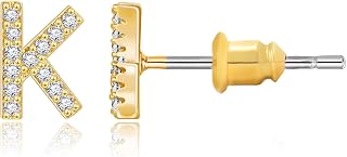 14K Gold Plated Initial Earrings Cubic Zirconia Tiny Letter Earrings Personalized Small CZ Stud Earrings for Women