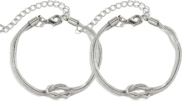 Matching Bracelets for Couples,Dainty Gold Love Knot Bracelet 14K Gold Plated Herringbone Chain Bracelet Relationship Jewelry Gifts for Best Friend