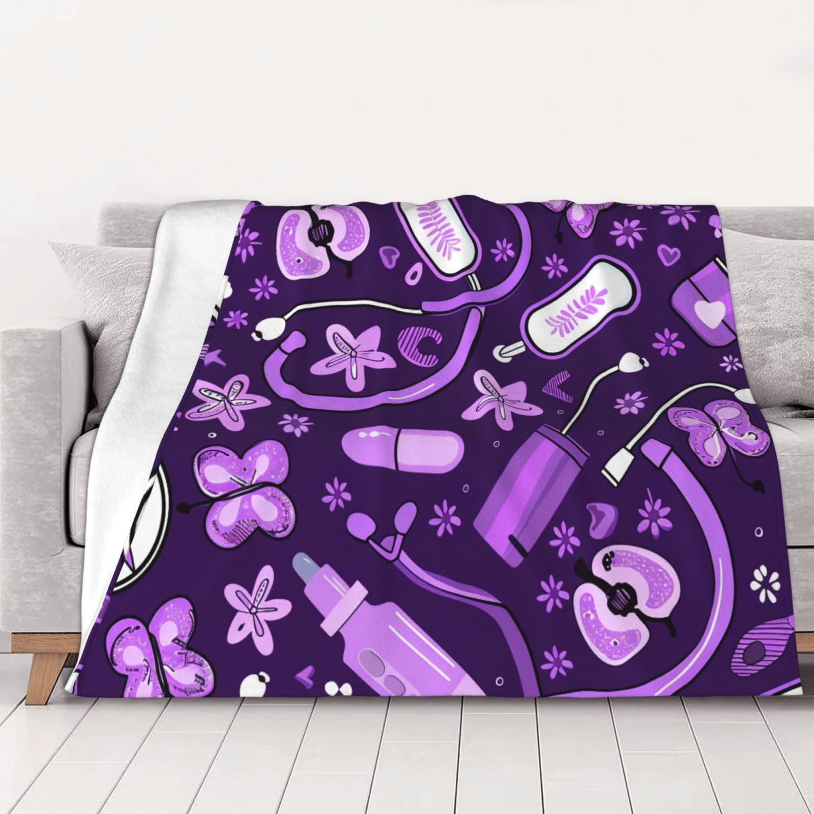 Couverture en flanelle anti-froid 200x150 cm plaid violet chaud lavable pour nuits fraîches
