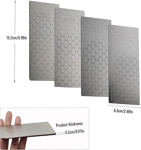 Miniatura 3 de Piedra de afilar de diamante, 4 piezas de piedra de afilar cuchillos con superficie de panal de abeja, placa afiladora de diamante con base