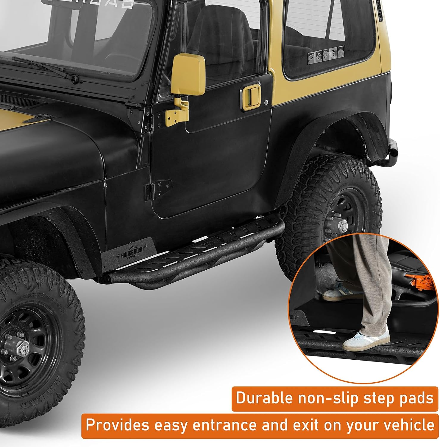 Hooke Road 87-95 YJ Rock Sliders Side Steps for 1987-1995 Jeep Wrangler YJ, Running Boards Step Bars Rocker Gurad