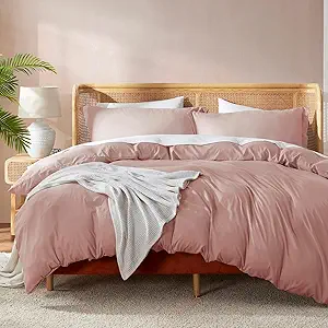 Nestl Queen Duvet Cover Set with Comforter Insert - Blush Pink 4 Piece 90x90 Duvet Cover & 2 Pillow Shams with White Quilted Down Alternative Comforter, Ultra Soft, All Season