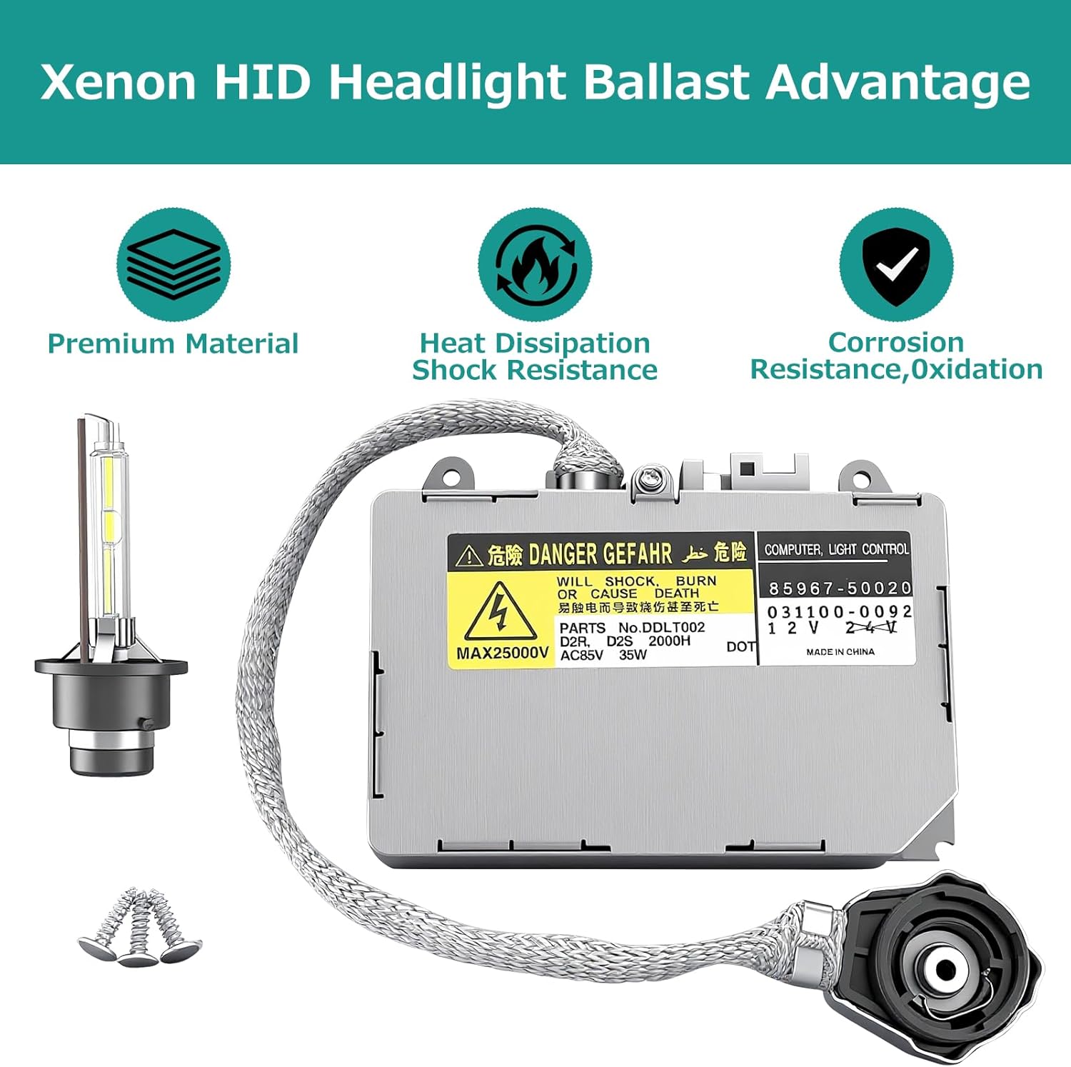 KDLT002 Xenon HID Headlight Ballast with D2S Bulb for Lexus IS300 ES300 LS430 SC430 RX300 RX330 RX350 for Toyota Avalon Sienna Prius Celica DDLT002, 85967-30050, 85967-50020, 85967-33010
