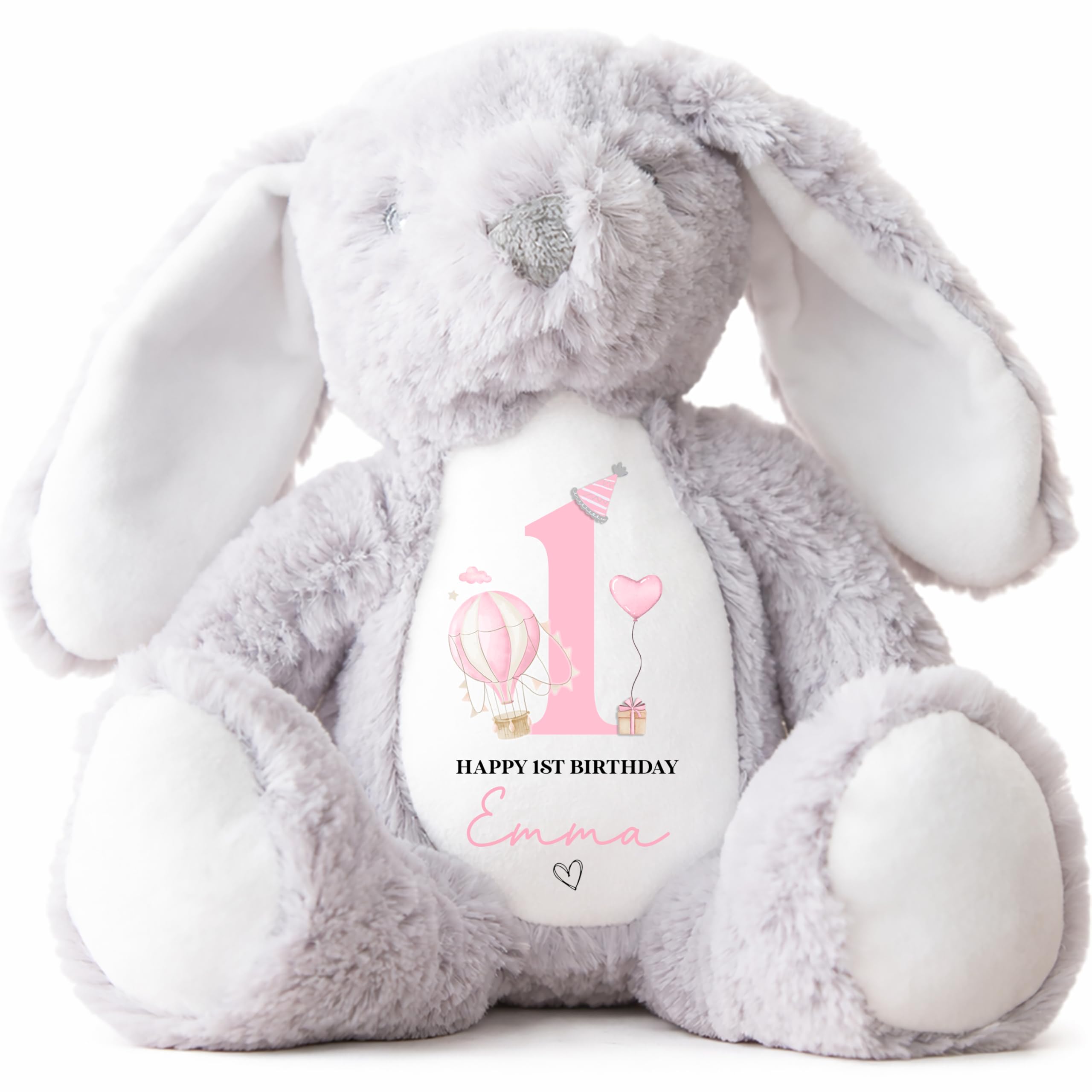 Personalised 1st Birthday Teddy | First Birthday Bunny | First Party Gift, 1st Present | Girls 1st Teddy Bear, Pink Balloon