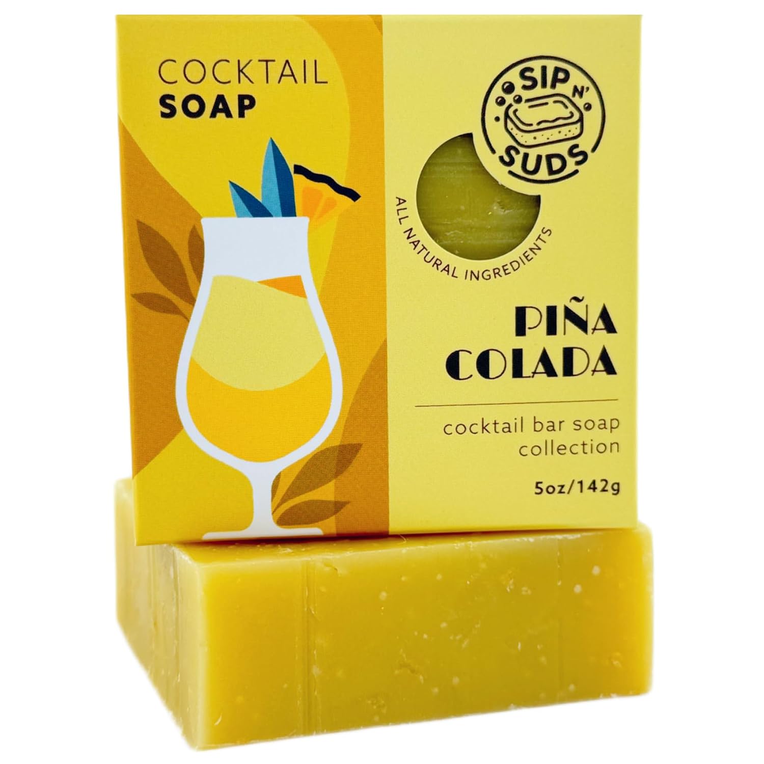 SIP N' SUDS All Natural Cocktail Scented Bar Soap, Pina Colada Scented 5 Oz Bars (Pack Of 1)