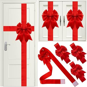 Ganeen 7 Pieces Christmas Cabinet Door Ribbon Bow Large Christmas Door Bow Christmas Cabinet Festive Ribbons Cabinet Bows Christmas Tree Bow Christmas Wreath Bow Red
