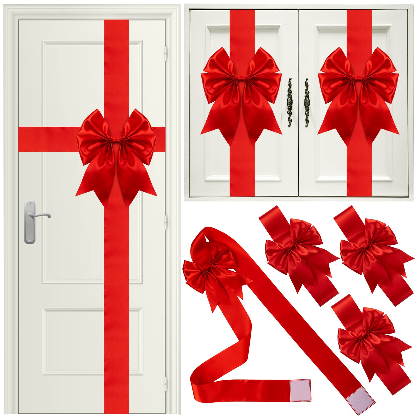 Cinta de Navidad para puerta de armario: pack de 7 lazos grandes rojos