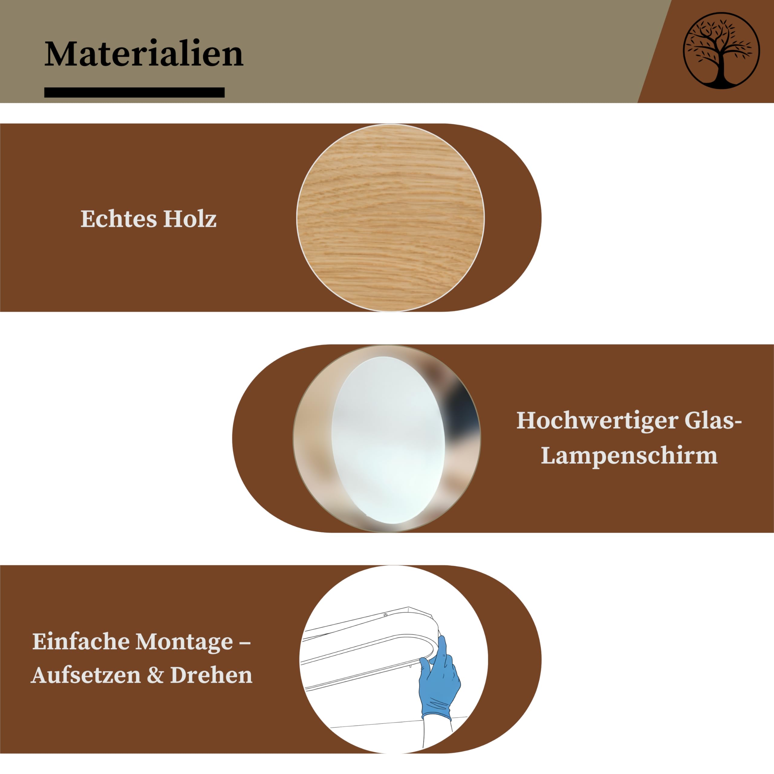 Deckenlampe - Oval Holz Deckenleuchte Eiche 3xE27 (68x20 cm) - Modern Beige Lampe für Schlafzimmer, Wohnzimmer, Flur, Küche - Stilvolle Eichenholz LEJA