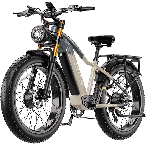 Peak 3000W Dual Motors Electric Bike for Adults 32MPH with 48V 20Ah Removable Battery，26" x 4" Fat Tire Full Suspension Ebike with Hycraulic Dual Brakes， Aluminum Frame Mountain E-Bike