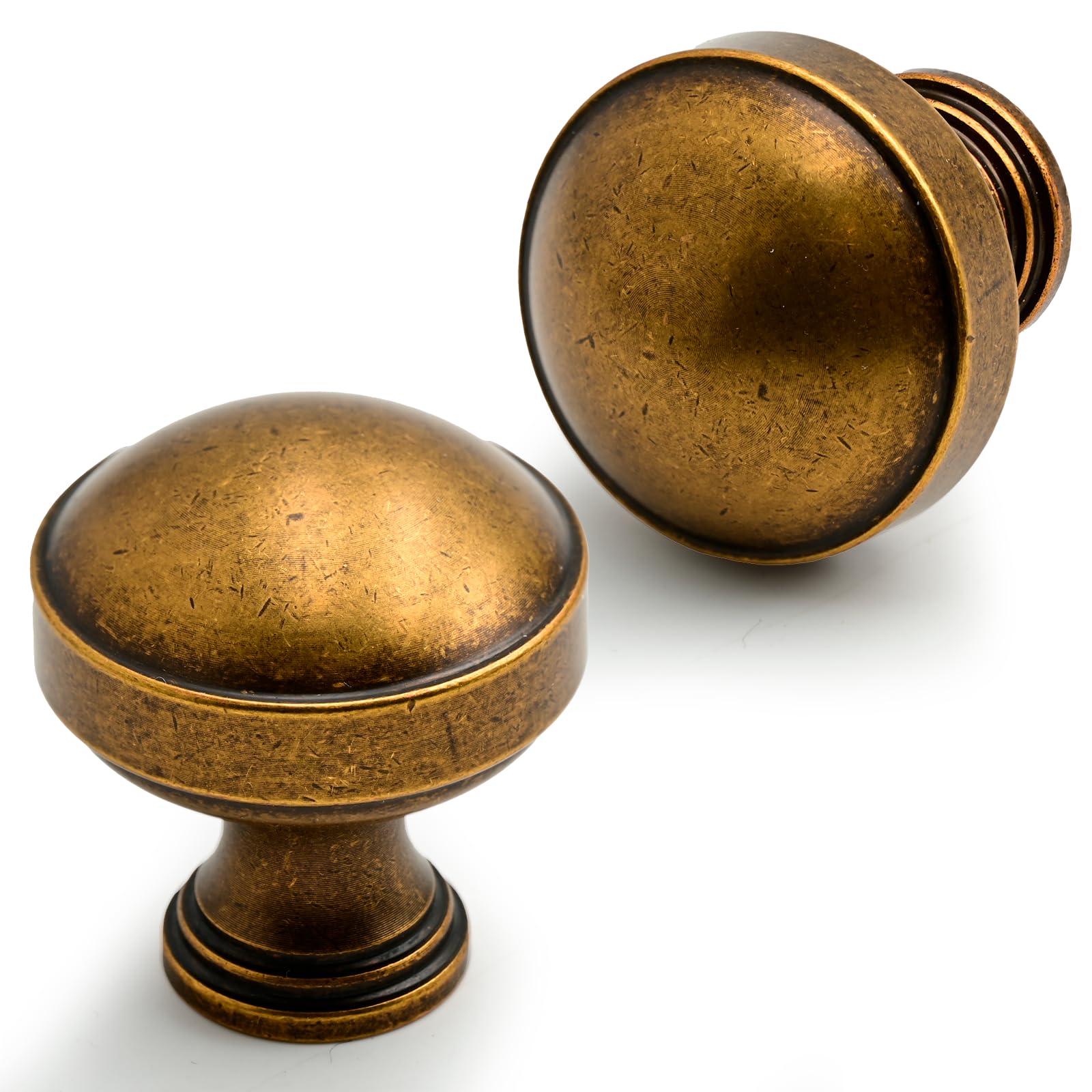 Photo 1 of Asimerdeco 10 Pack Antique Brass Cabinet Knobs 1-1/5 Inch(30mm) Single Hole Cabinet Pulls Round Kitchen Cabinet Knobs