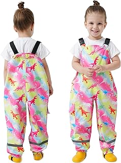 Pantalon Impermeable Niñas Niños Pantalón Barro con Tiras Reflectantes Bolsillo Peto de Lluvia Animados Dibujos Pantalón de Lluvia Transpirable Ropa Impermeable para Exterior Infantil 2-7 años