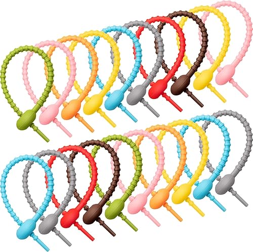 Boao 20 clips de silicona para bolsas con cremallera, correas de cable, correas de goma reutilizables de 8 pulgadas, lazos multiusos, cable de