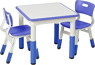 ECR4Kids Dry-Erase Square Activity Table with 2 Chairs, Adjustable, Kids Furniture, Blue, 3-Piece