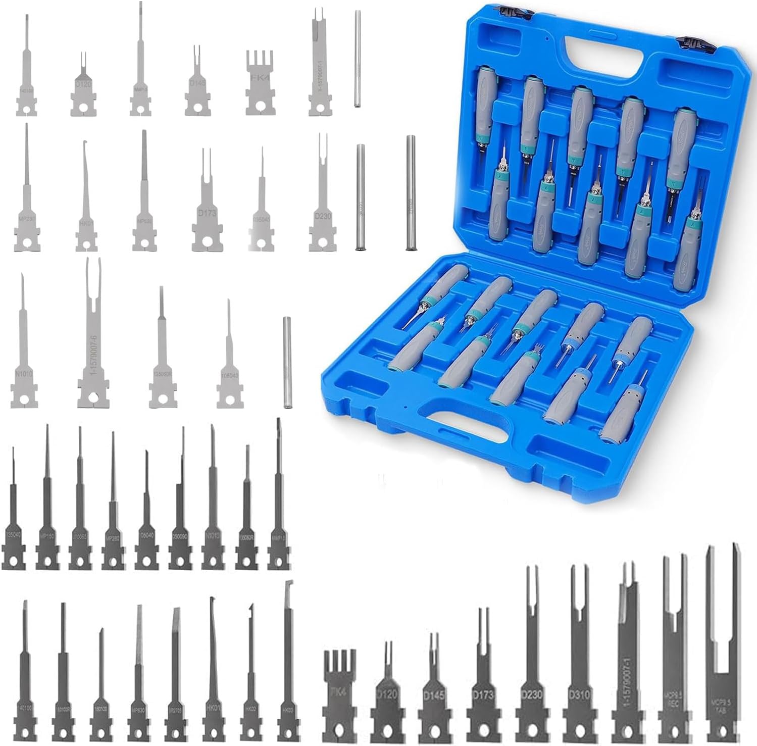 JRready JRconDRK00A20-03 Electrical Pin Extractor Tool with 46 Replacement Tips for Pin Removal Tool, Pin Extractor Tools for Deutsch, AMP/TE, Molex, Delphi,JST, Harting Connectors & More