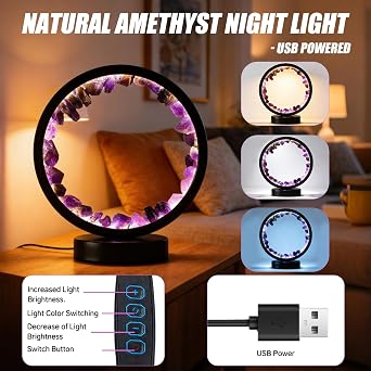 Natural Crystal Lamp – 3 Dimmable Mode Amethyst Crystal Light