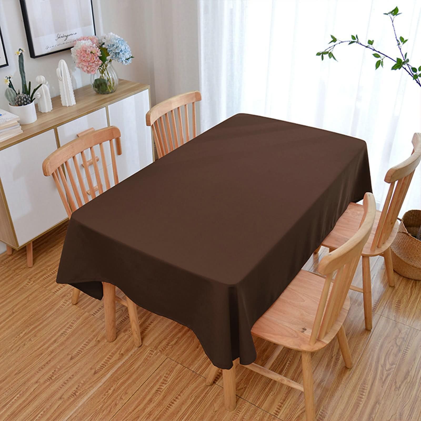 Nappe polyester anti tache lavable carrée 140x140 café unie