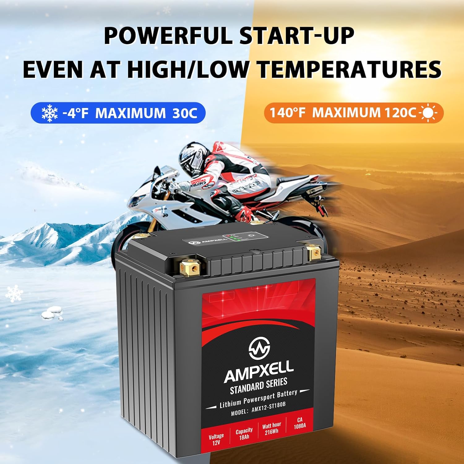 YTX30L-BS Lithium Motorcycle Battery 12V 1080A 18Ah Replacement YIX30L Powersport Battery,Fits for BMW,Harley Davidson Polaris Sportsman,ATV,UTV,Snowmobile etc,Polarity [- +]