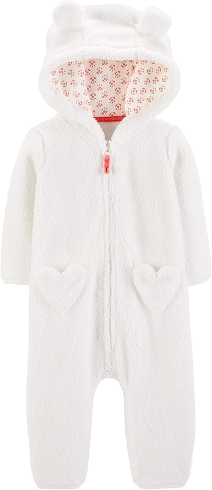 Amazon Co Jp カーターズ Carter S 正規品 フリース ロンパース ジャンプスーツ 白 カバーオール 防寒着 女の子 服 ファッション小物