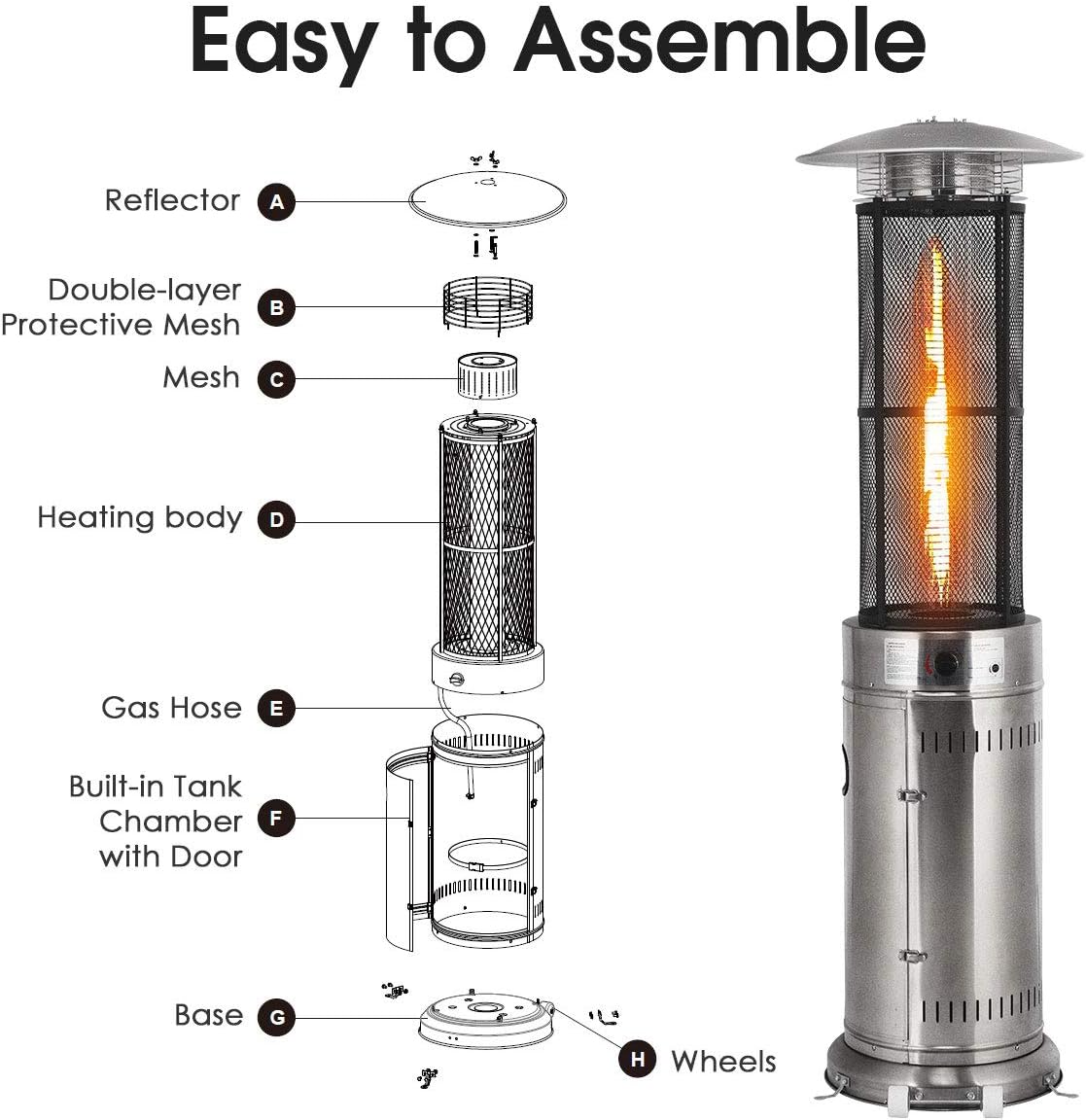 Eksplodirao view diagram of Happygrill patio heater components