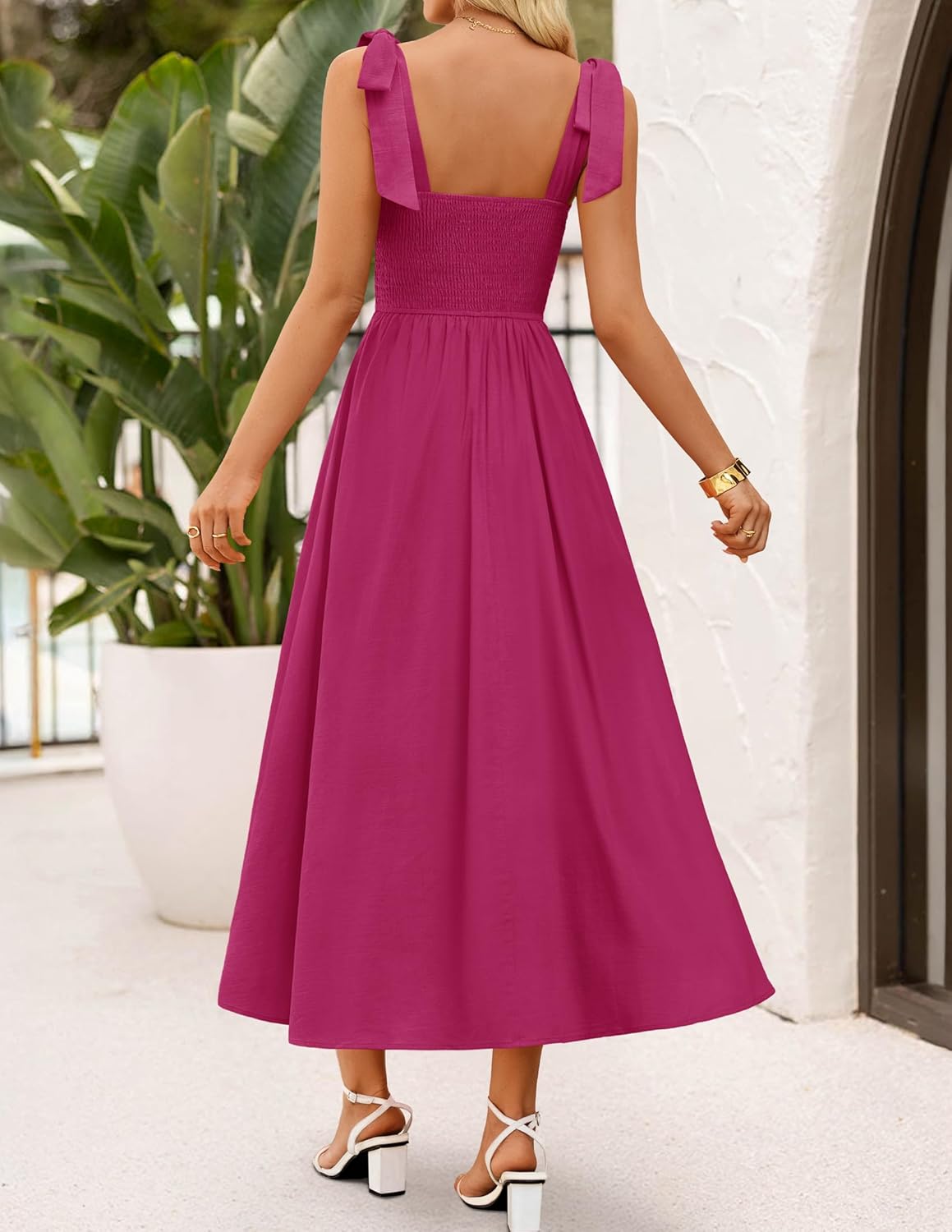 ZESICA Women's Summer Spaghetti Strap Maxi Dress 2026 Tie Shoulder Square Neck Flowy Wedding Guest Party Beach Long Dresses