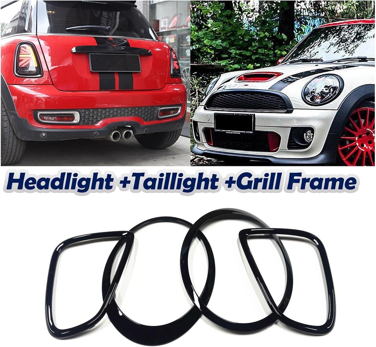 Gloss Black Front Rear Car Headlight Eyelid Frame Kit Grille Trim Taillight Frame Cover Compatible For Mini Cooper R55 R56 R57 2007-2015(Front Rear)