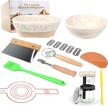 Sourdough Proving Basket and Starter Jar Set, Banneton Bread Making Kit