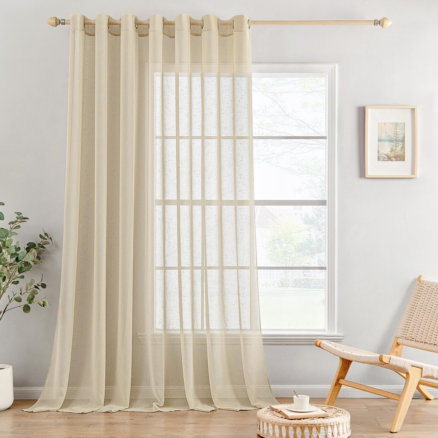 MIULEE Voile Vorhang Sheer Leinenvorhang mit Ösen Transparente Leinen Optik GardineN Ösenschal Wohnzimmer Fensterschal Lichtdurchlässig Dekoschal Schlafzimmer 2er Set