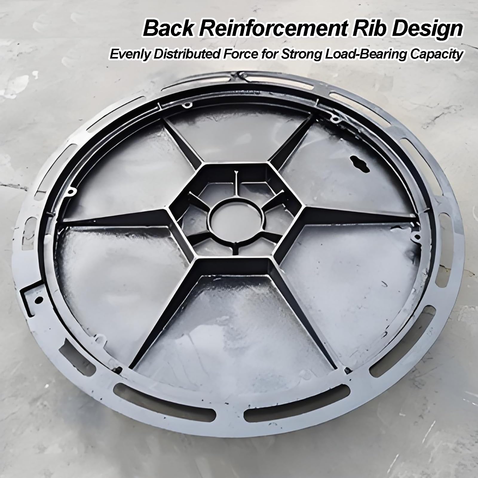 Tapa para Arqueta de Hierro Dúctil y Marco Redondo para Drenaje Exteriorrejilla Desague Terraza Tapa de Inspección Metálica Resistente(60cm/24in)