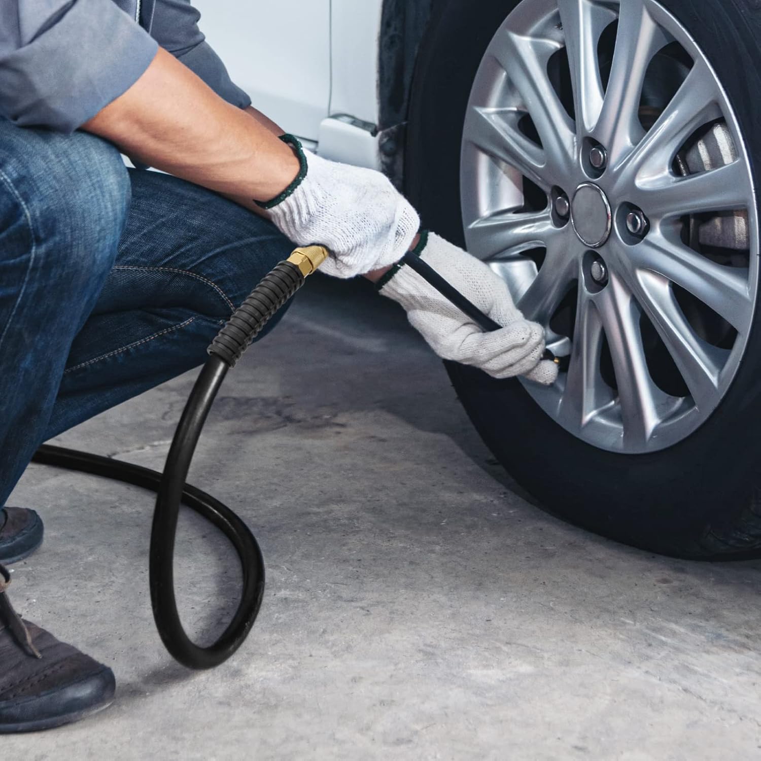 AYLEID Hybrid Air Hose 3/8-Inch by 50-Feet 300 PSI Heavy Duty, Lightweight, Kink Resistant, All-Weather Flexibility with 1/4-Inch Industrial Quick Coupler Fittings, Bend Restrictors, BlACK : Tools & Home Improvement