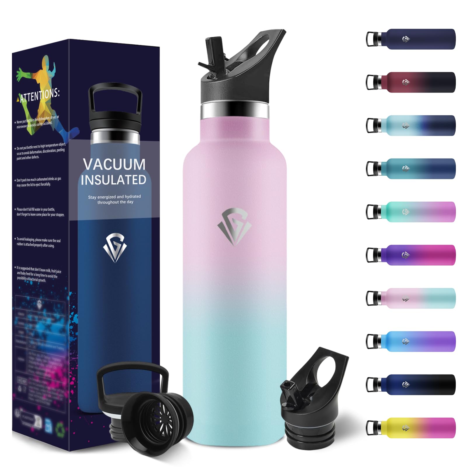 HoneyHolly Thermos Water Bottle, 750 ml, BPA-Free, Thermal Bottle, Double-Walled Vacuum Bottle, Thermal Bottles, 18/8 Stainless Steel, Steel Water Bottle, with Straw, Thermos for Gym, Sport, Bike