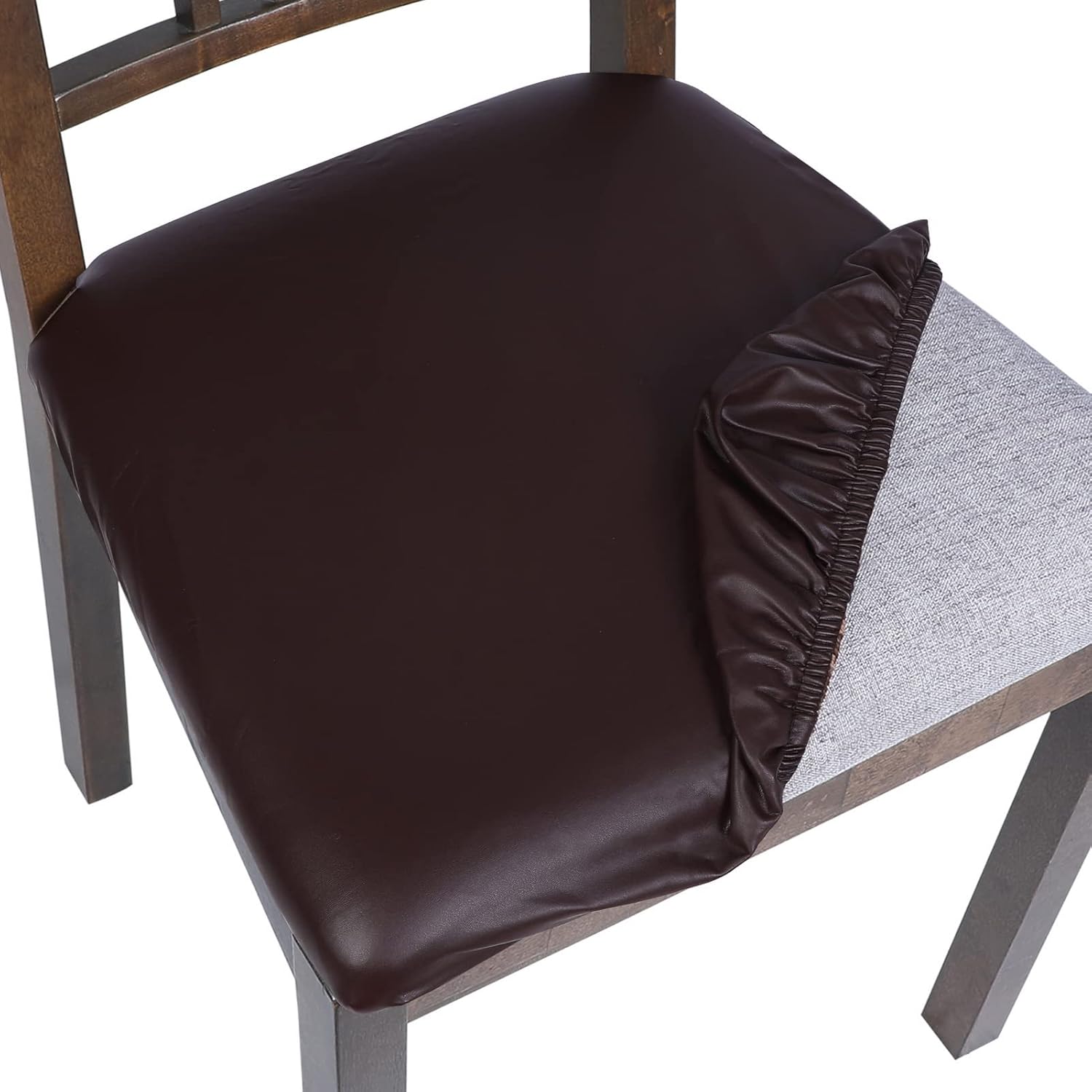 SearchI Waterproof Seat Covers for Dining Chairs, 6 Pack Stretchable PU